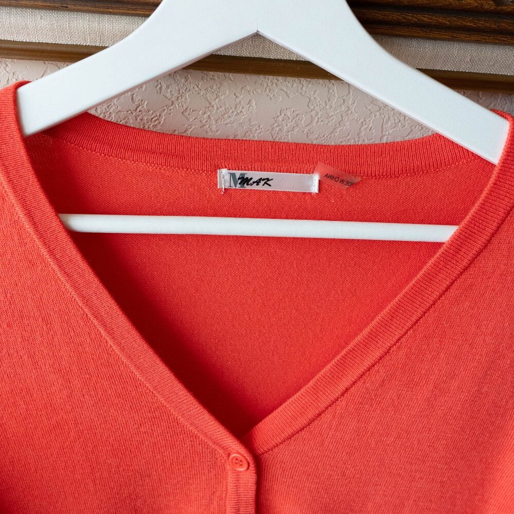 MAK Cardigan Sz L Peach Orange 3/4 Sleeve Button Up VNeck Sweater - Picture 3 of 7